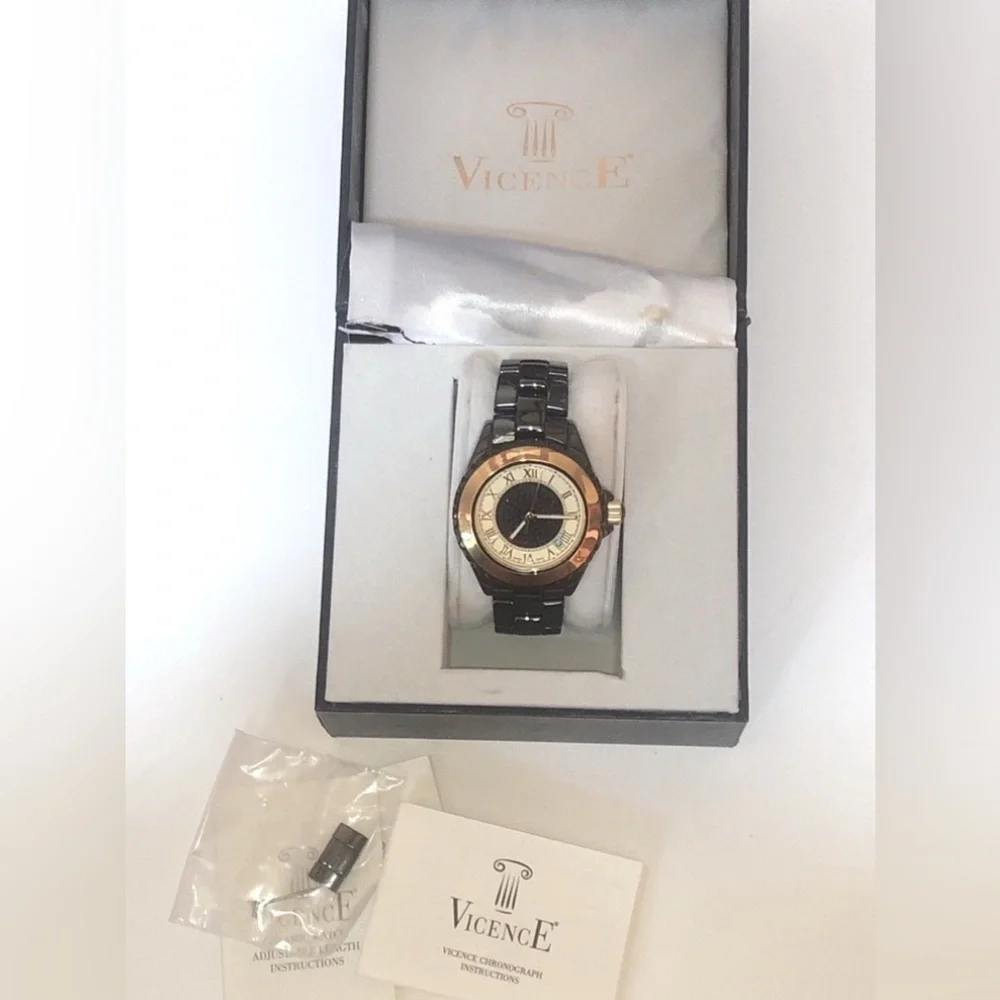 Solid Real 14K Gold Bezel 1.00CT Black Spinel Vicence Milor Italy Ceramic Watch